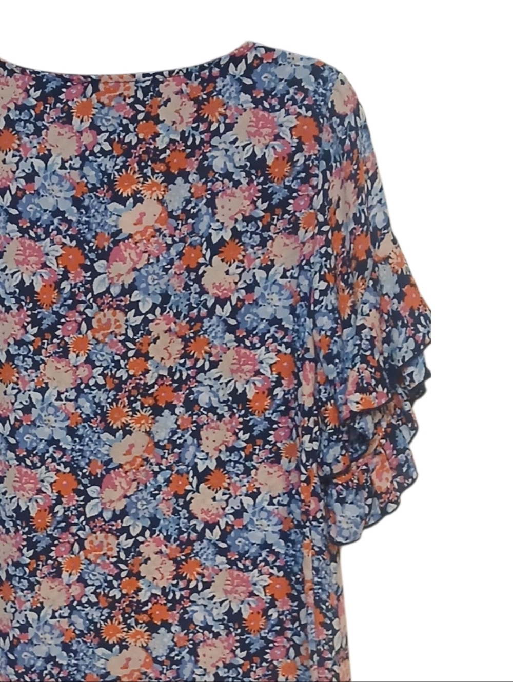 Lauren Hansen - NWT, Floral Blouse, Ruffled Short Sleeve, Round Neck, Size S - Picture 12 of 13